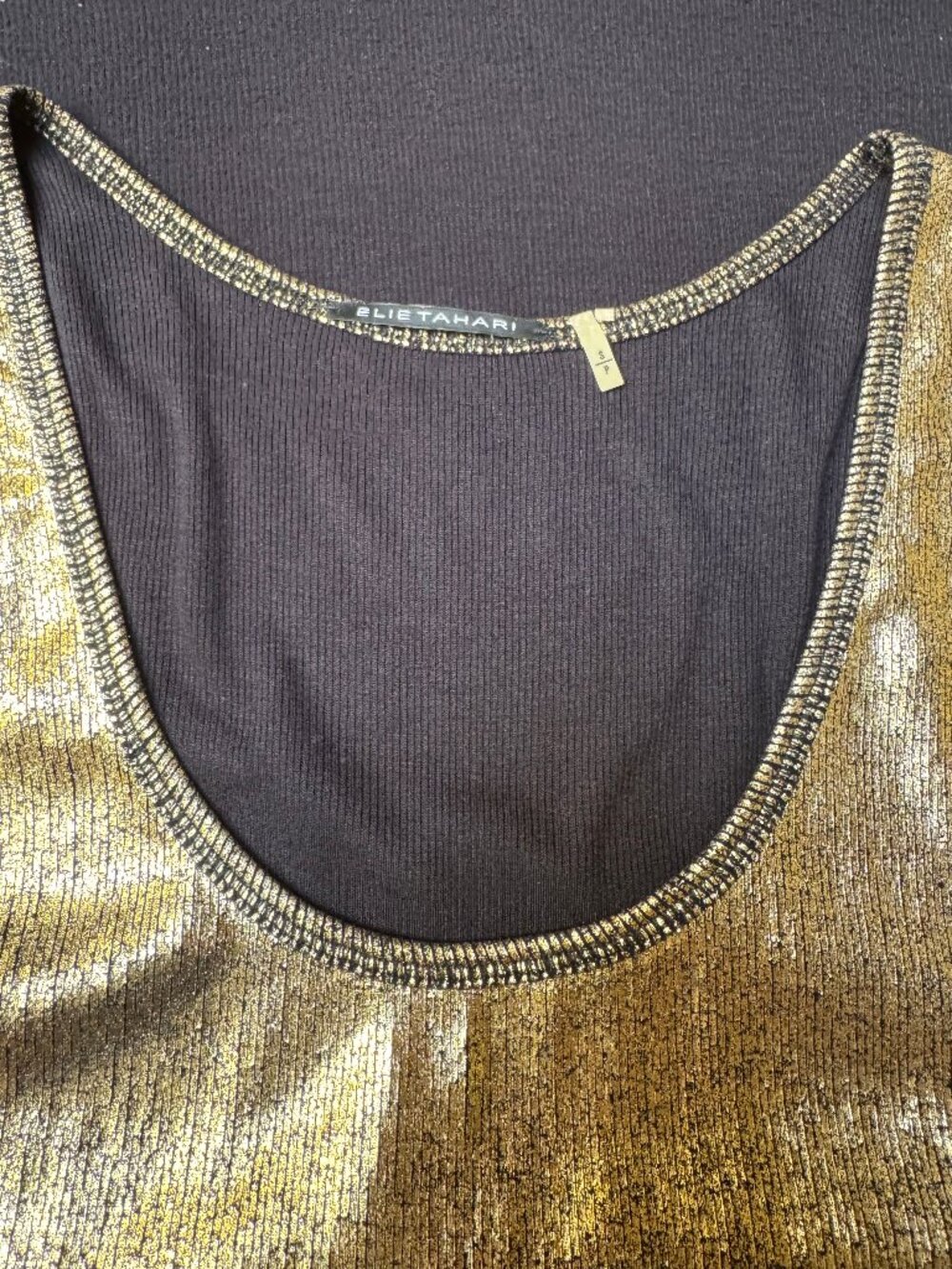 ELIE TAHARI Gold Metallic Tank Top - Size Small